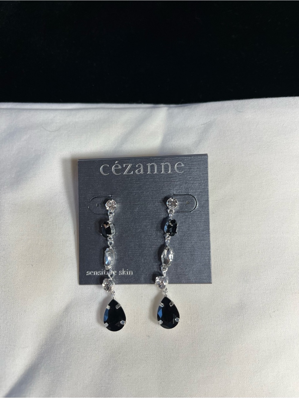 cezanne Black and Clear Crystal Teardrop Dangle Earrings - Picture 2 of 3